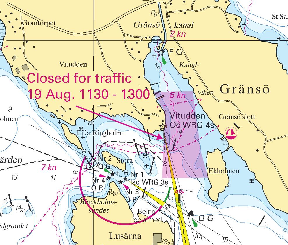 10 * 8048 (T) Sjökort/Chart: 6231 Sverige. Mellersta Östersjön. Västervik. N om Lusärna. Vitudden. Vattenområde tillfälligt avlyst för sjötrafik.