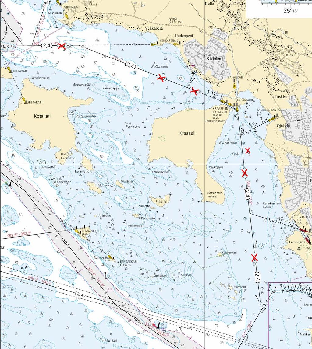 Kuva viitteeksi, karttaotteet ei merikartan mittakaavassa / Bild för referens, kortutdrag inte i sjökortets skala / Image for reference, chart extracts not to scale of chart ( FTA, Vaasa/Vasa 2018 )