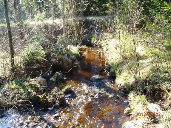 Vänster sida grusväg och grustag. Bottensubstrat: Grov och fin sten 3, grus 2, block 2.