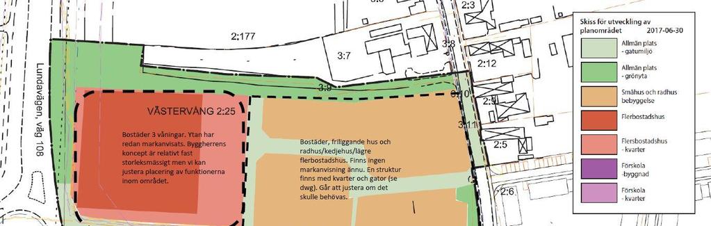 Figur 1 Västervång 2:25 (planskiss från Trelleborgs kommun) Förutsättningar Planområdet, befintliga förhållanden Fastigheten Västervång 2:25 är belägen mellan Lundavägen och Klörupsvägen, på ömse