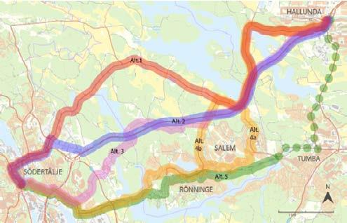 STUDERADE ALTERNATIV Det nya gång- och cykelstråket som beskrivs i åtgärdsförslaget bygger på ett omfattande analysarbete som har utförts tillsammans med Trafikverket och kommunerna Salem och
