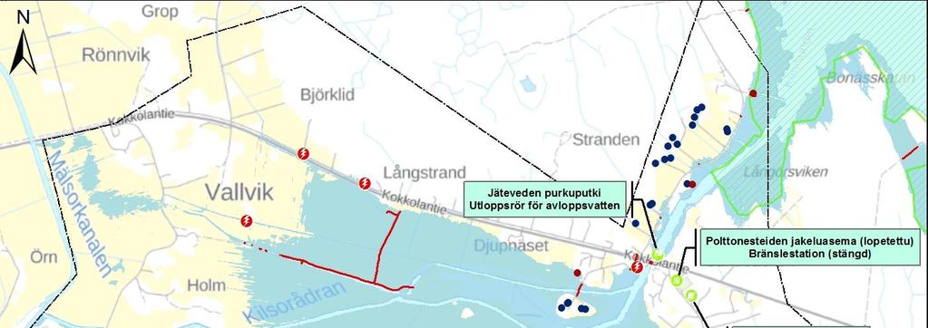 Figur 13. Karta över översvämningsrisker i Kuni vid isproppsflöde. Till det avbildade översvämningsområdet sprids endast de största 1 % av alla simulerade översvämningar. 6.