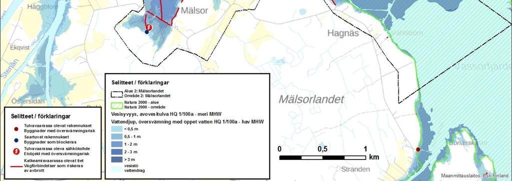 Karta över översvämningsrisker i Kuni vid återkomsttiden för översvämning i öppett