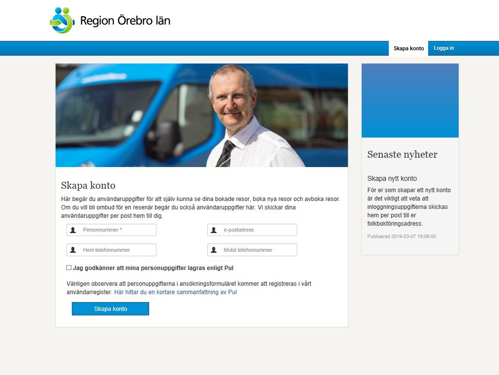 För att kunna hantera dina resor med vår webbportal behöver du registrera dig och skapa ett konto.