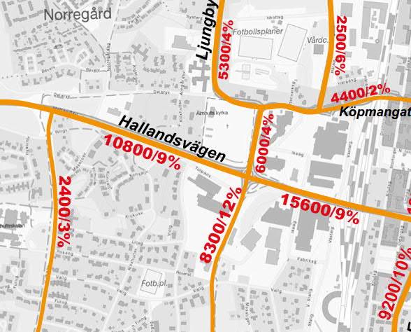 6 OMFÖRDELNING AV FRAMTIDA TRAFIKRÖRELSER 6.1 TRAFIKPROGNOS 2040 Trafikprognoser för år 2040 har tidigare tagits fram i samband med kommunens översiktsplanearbete.