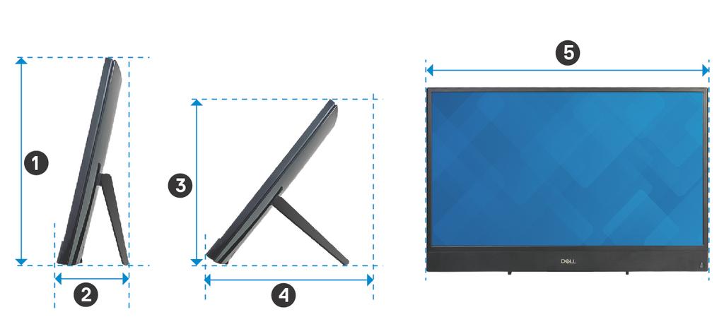 5 Specifikationer för Inspiron 24-3480 Mått och vikt Systemets mått och vikt (utan stativ) Tabell 2.