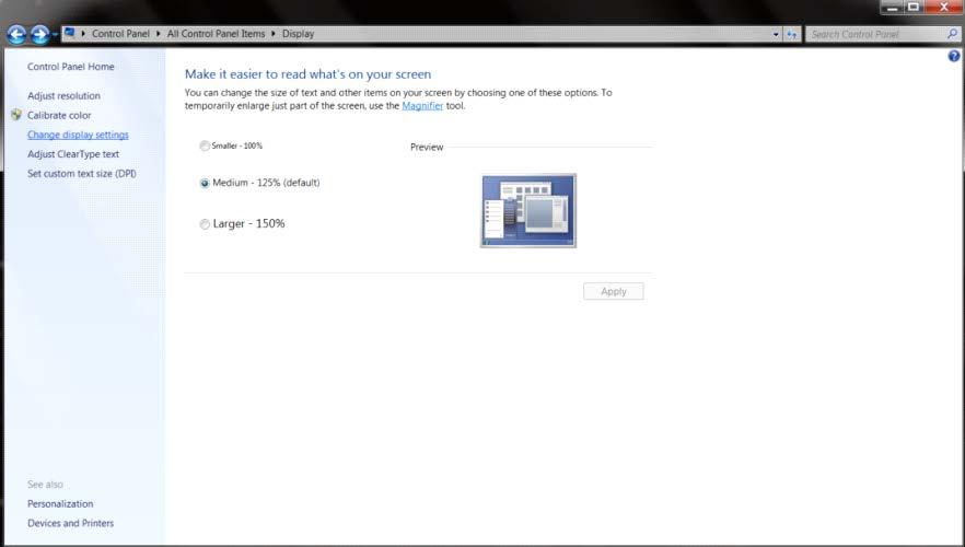 Klicka på "Change display settings (Ändra bildskärmsinställningar)"-knappen.
