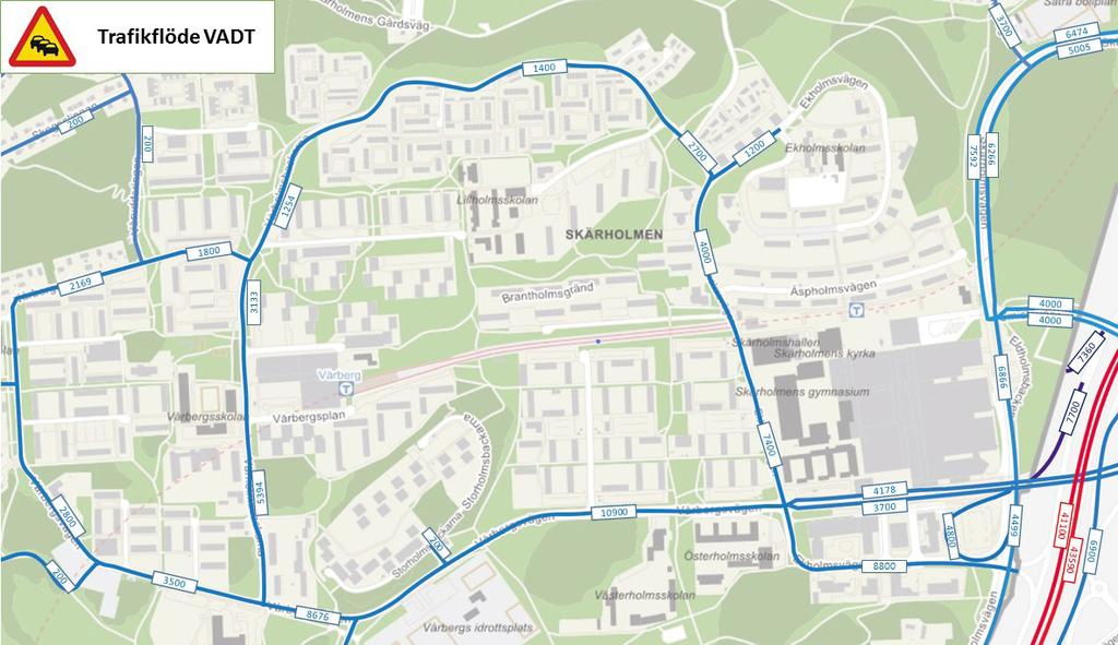 2.4.2 Trafikflöden Trafikmängderna som redovisas i figur 7 är från år 2014 och har inhämtats från Stockholms stads