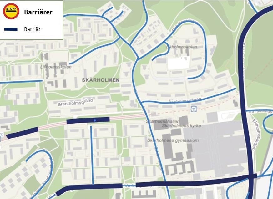 2.6 Barriärer I Skärholmen finns olika typer av barriärer för gåendeoch cyklande som exempelvis större och trafikerade vägar, tunnelbanespår och kraftiga nivåskillnader.