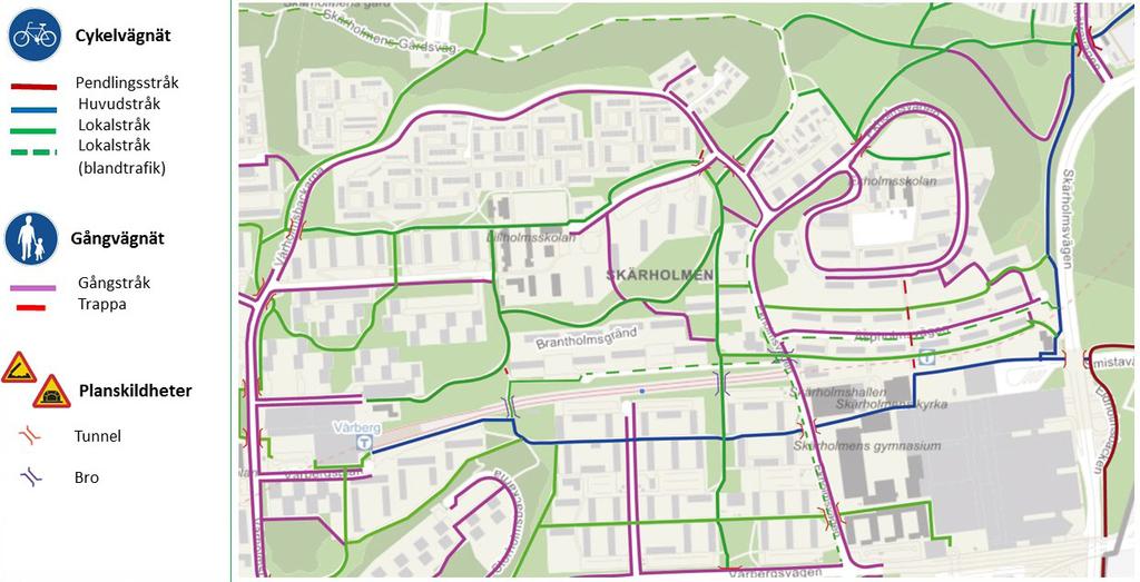 2 Nuläge Nuläget för trafikanterna beskrivs till stor del av den stråk- och strukturutredning som genomförts av Tyréns (2016), men även perspektiv som trygghet utifrån fasadkontakt och tillgänglighet