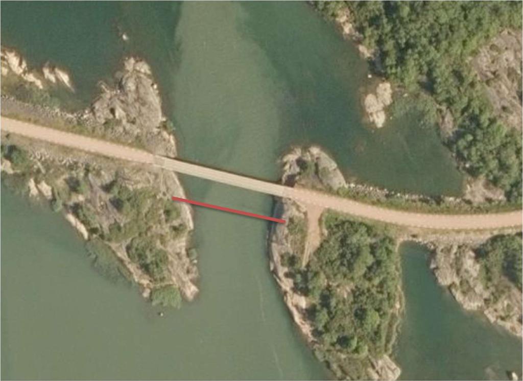 23 Bild 36. Nytt läge för ny väglinje eller läge för provisorisk reservbro. Måtten på Askös bron preliminärt.