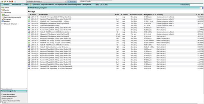 3.9 Recept Noden Recept innehåller information från fliken Recept i Aktuella ordinationer i Melior. Data visas baserat på valt filter samt Organisation.