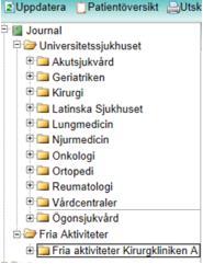 Fria aktiviteter lägger sig i egen mapp i journalträdet: Användaren gör ett aktivt val för att se information på en annan vårdenhet eller hos en annan vårdgivare genom att välja