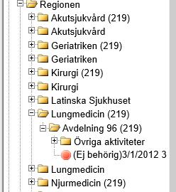 Om checkbox Visa Vårdkontakter är urbockad visas den obehöriga vårdkontakten trots detta med datum under respektive Avdelning.