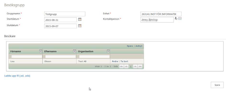Vid import av Excel-fil, klicka på Ladda upp fil (.xsl,.