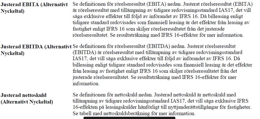 Justering nyckeltal som följd av IFRS