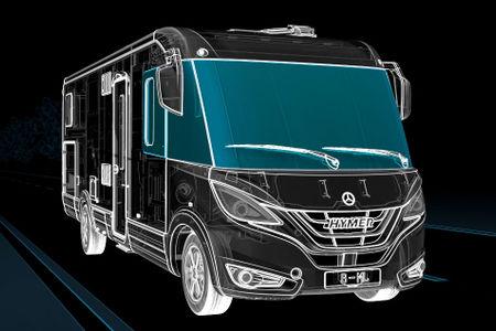 Moderna LED-strålkastare utvecklade av HYMER med integrerade varselljus och blinkers, ger bästa synbarhet och sikt dag såväl som