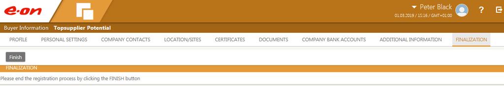 Stäng leverantörsregistreringen Fliken FINALIZATION ( SLUTFÖR ) Tack så mycket!
