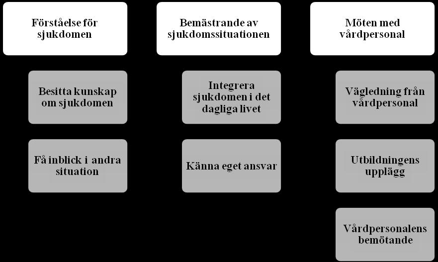 Figur 1 Översikt över resultatets kategorier med respektive underkategorier.