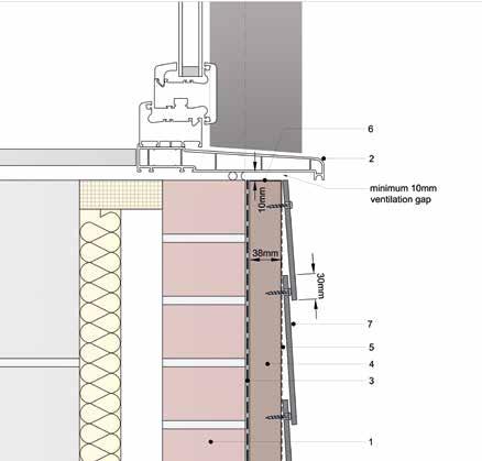 Perforerade avslut Min. 10 mm sammanhängande ventilationsmellanrum 1. Tegel/murverk 2. Nytt fönster med förlängt droppbleck 3.