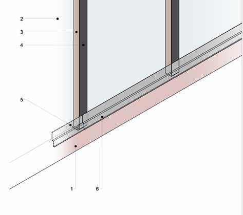 1. Tegel/murverk 2. Ventilerat vattenfast membran 3. Impregnerad träregel 4. EPDM 5.