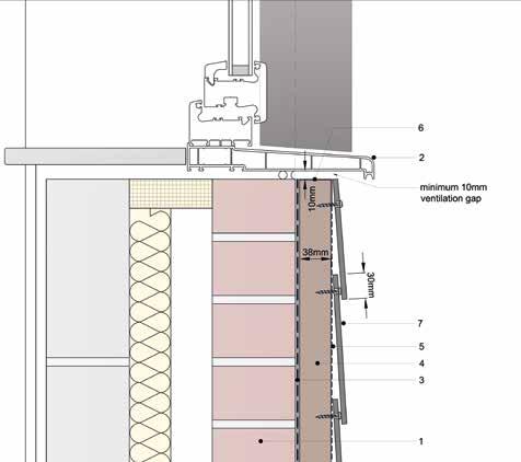 Fönster & dörrar 2 Minst 10 mm mellanrum för ventilation 1. Tegel/murverk 2. Nytt fönster med förlängt droppbleck 3.