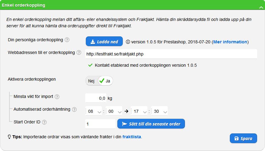 Enkel orderkoppling Fraktjakts Enkla Orderkoppling kräver medlemskap i Fraktjakt+. Detta är det absolut smidigaste sättet att snabbt komma igång och skapa frakter från ert systems ordrar.