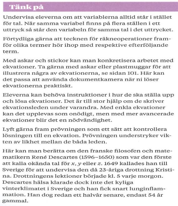 Figur 10. Exempel på hur Matte Direkt LH (Carlsson m.fl., 2018, s. 100) ger förslag på hur man kan inleda aktuellt avsnitt. Figur 11. Exempel på hur Matte Direkt LH (Carlsson m.fl. 2018, s. 101) ger förslag på hur man kan avsluta aktuellt avsnitt.