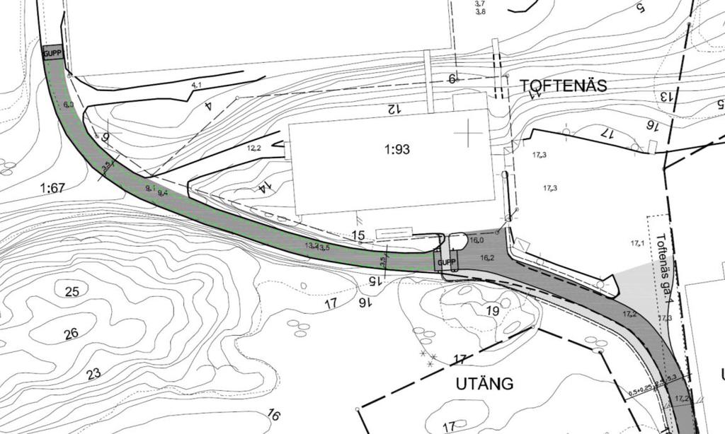 Industrivägen, delen Kv Toftenäs 1:93 Toftenäs 1:91 Hastigheten förutsätts bli låg eller gångfartsområde.