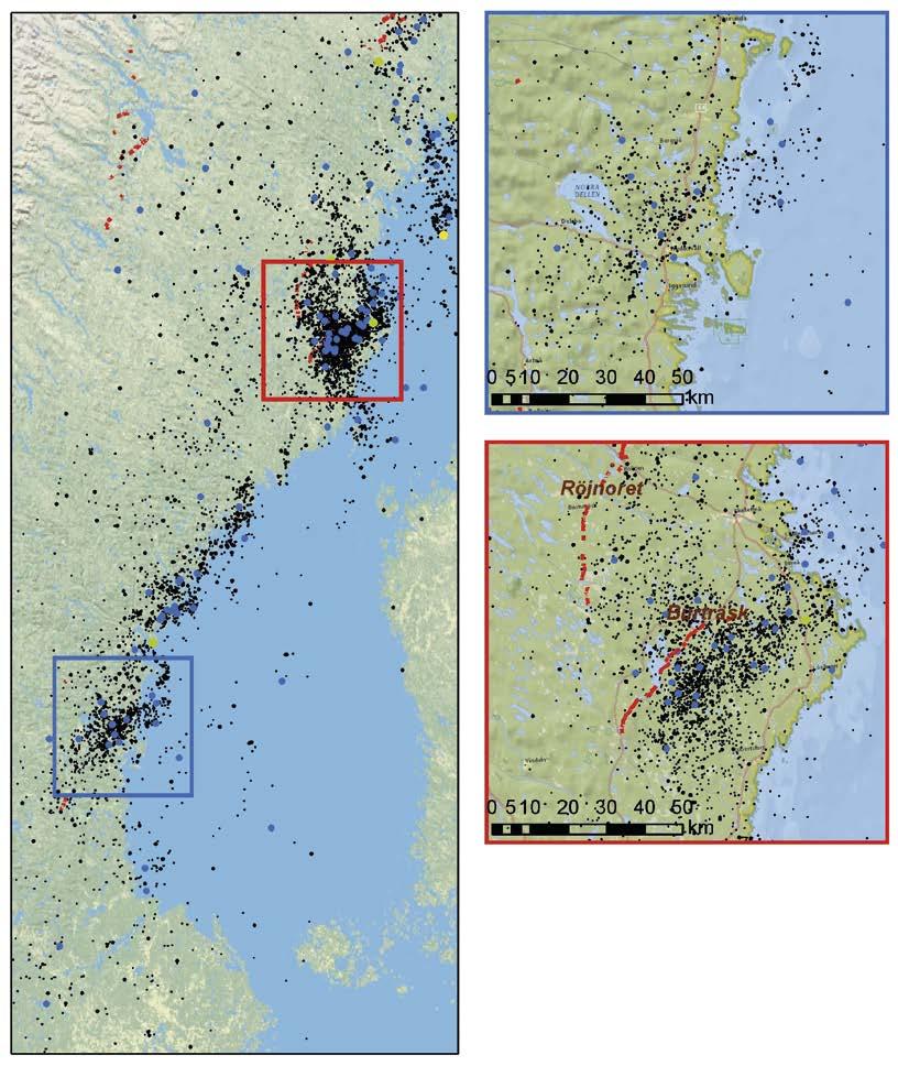 a) b) c) Förkastningsbrant (Lidar) SNSN Q1 2001 Q3 2018 Lokal magnitud 5,1 6,0 1,1 2,0 4,1 5,0 3,1 4,0 2,1 3,0 0,1 1,0-0,9 0,0-1,5-1,0 Figur 12-2.