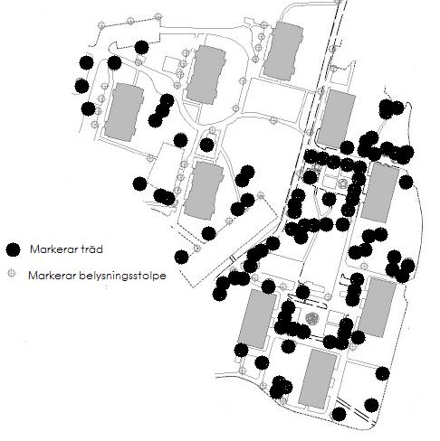 Kvarter Safiren 1 & 2 Träd representerade på platsen Sorterade efter antal i fallande ordning Vetenskapligt namn Svenskt namn Antal Sorbus intermedia Oxel 41st Betula pendula Vårtbjörk 28st Acer