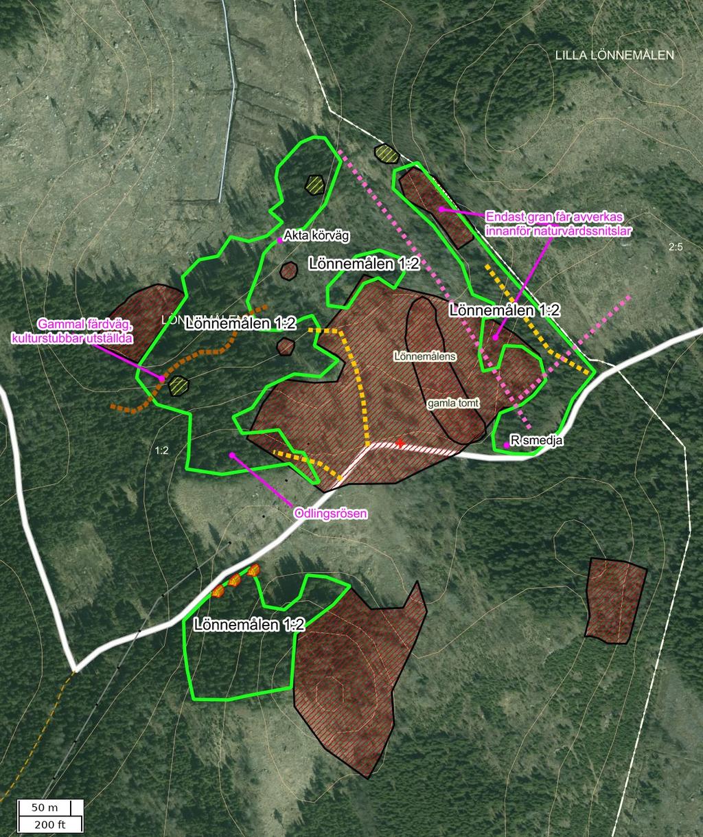 Traktdirektiv 2018-08-28 22:33 Lönnemålen 1:2 Hushållningssällskapet Skog Detaljkarta Skala: ~1:3500