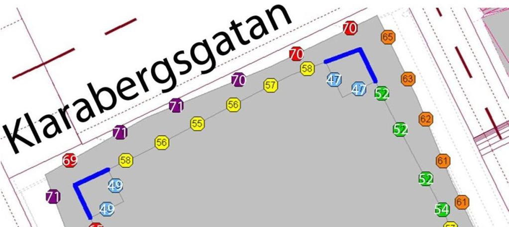 41(57) Bostäderna på taket kan med god lägenhetsplanering uppfylla kraven med hälften av boningsrummen mot en sida med ljudnivåer som underskrider 55 db(a).