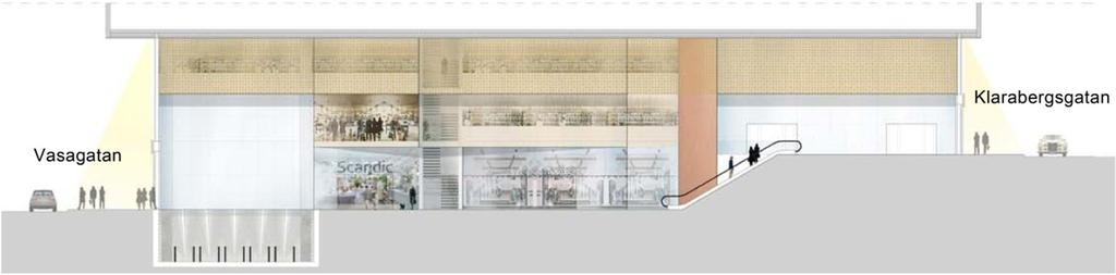 9(57) Figur 4.1.3. Ett tvärsnitt av stationsutrymmet från Vasagatan till Klarabergsgatan.