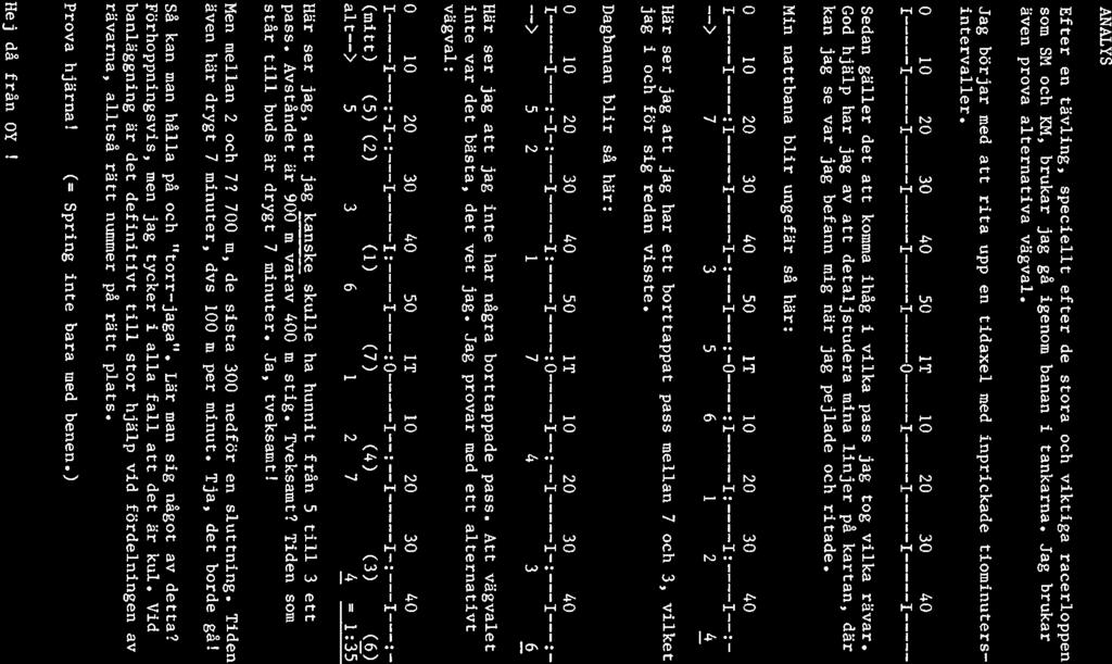 SRJ KM / SRJ Open 1986 4 ANALYS Efter en tävling, speciellt efter de stora och viktiga racerloppen som SF1 och KM, brukar jag gå igenom banan i tankarna. Jag brukar även prova alternativa vägval.