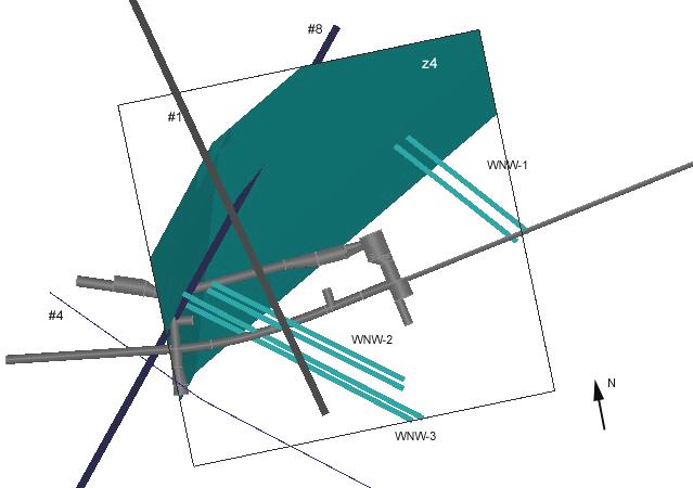 Figure 224. The hydrostructures identified in TRUE Block Scale, and their relation to the structures identified in the 200m model, top view.