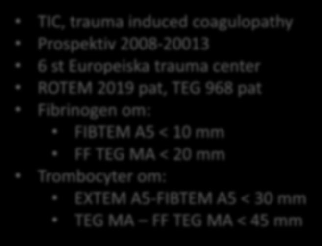 Fibrinogen om: FIBTEM A5 < 10 mm FF TEG MA < 20 mm