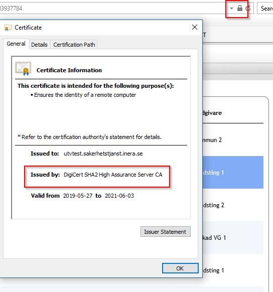 Test Nedan listas förslag på kontroller för att se att systemet fungerar som tänkt efter certifikatsbytet: Kontrollera systemloggar efter