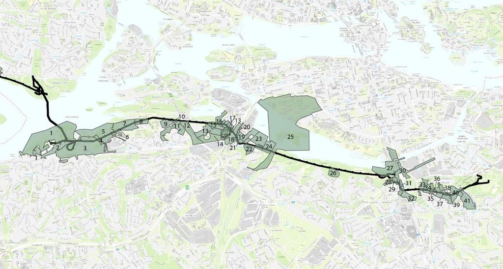 Sida 25 (45) avloppsledningen, på grund av platsbrist, delar skyddszon med ny tunnelbana (Kungsträdgården söderort), är skyddszonen betydligt mindre.