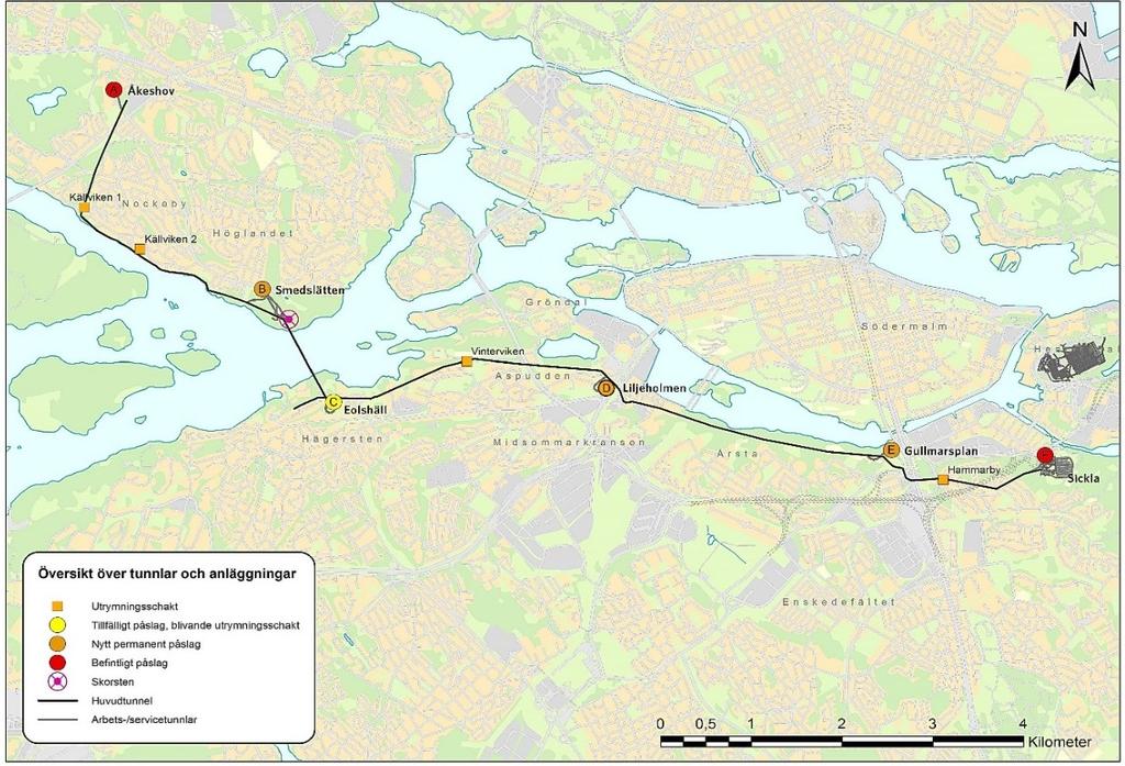 Sida 9 (45) Översikt över hela projektet, avloppsledningen och tillhörande anläggningar (Stockholm Vatten och Avfall).