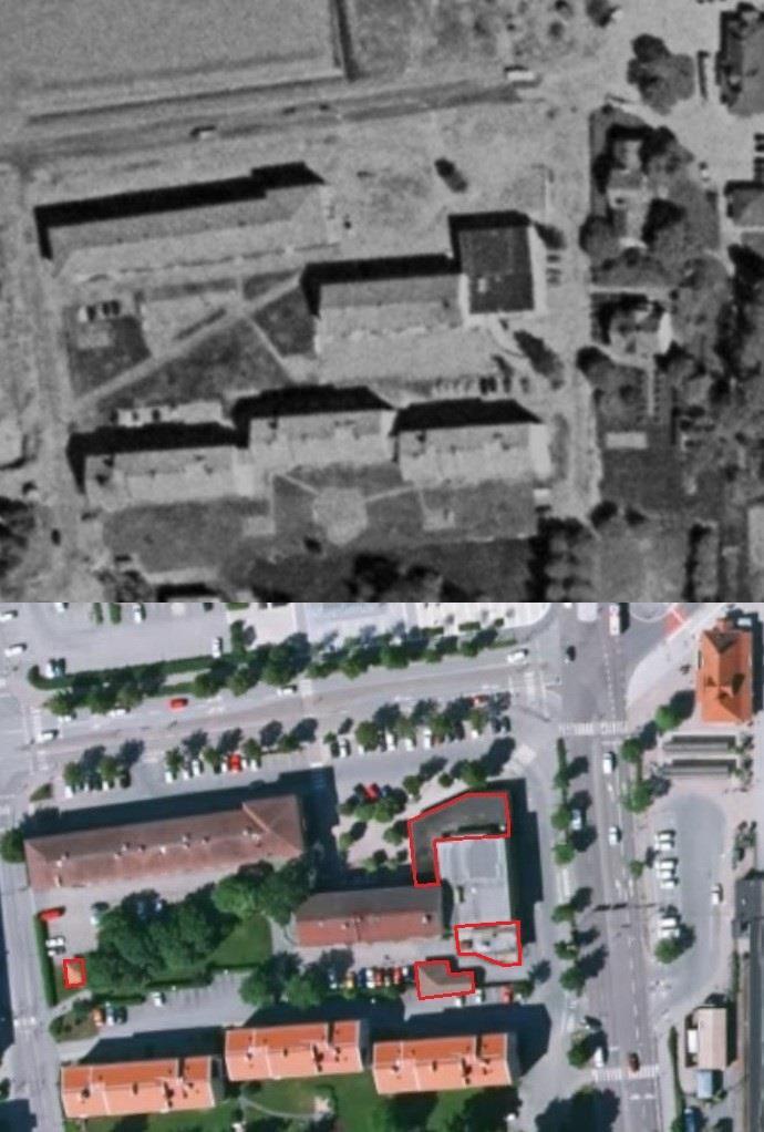 4 HISTORIK Området har varit bebyggt sedan år 1955 1967 enligt historiska flygbilder från Eniro men jämfört med nyare flygbilder från år 2011 2014 kan man se att det tillkommit byggnader på