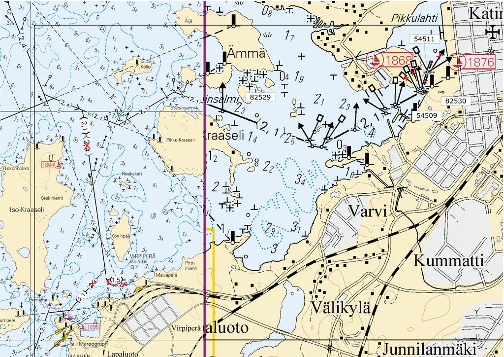 Kuva viitteeksi, karttaotteet ei merikartan mittakaavassa / Bild för referens, kortutdrag inte i sjökortets skala / Image for reference, chart extracts not to scale of chart ( FTA, Vaasa/Vasa 2017 )