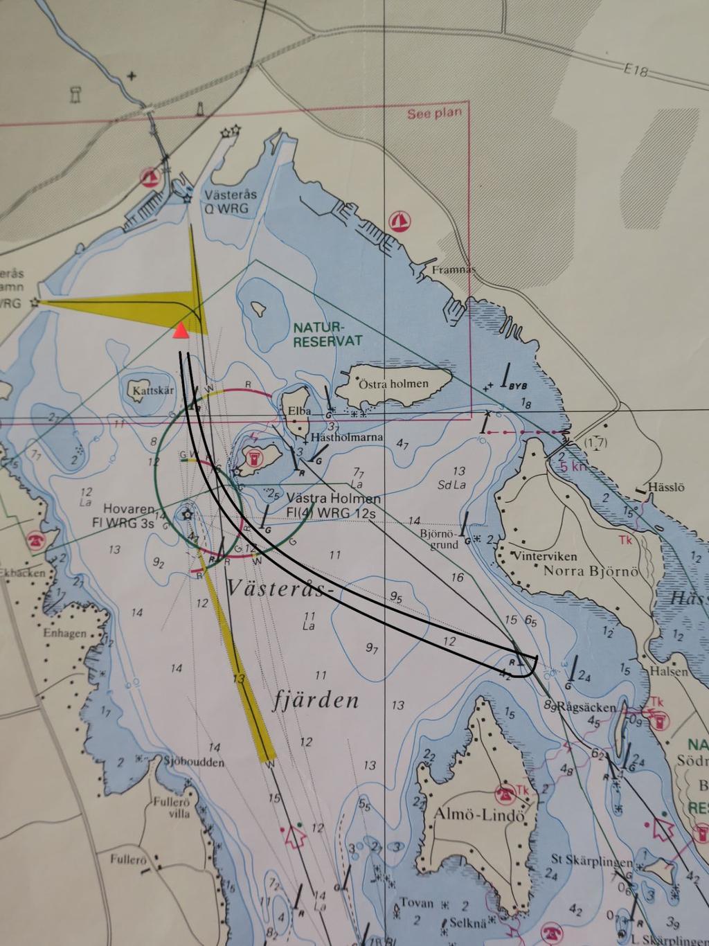 Classic bana 2 Efter start och rundning av röd ljusboj: röd prick NO om Almö Lindö tas om