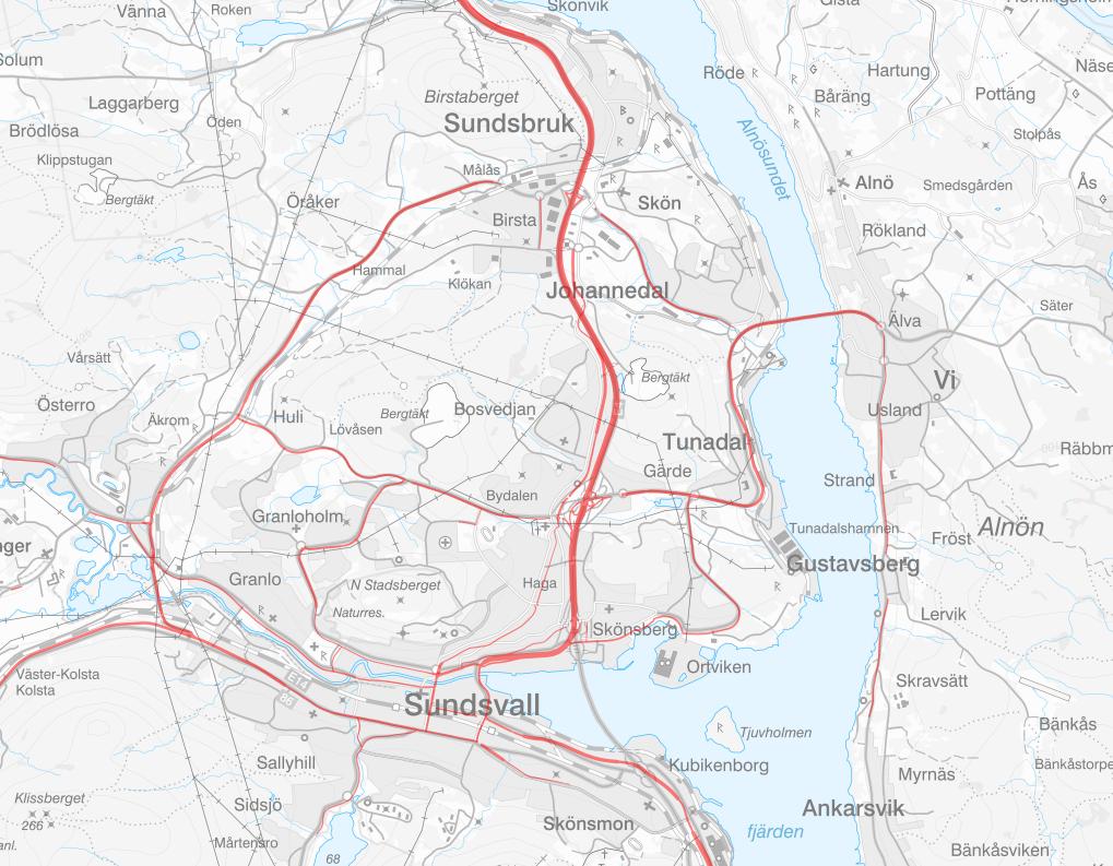 Buller och vibrationer i Sundsvall Trafikbuller Bullernivåerna utmed de statliga vägarna i kommunen har kartlagts av Trafikverket och miljökontoret har beräknat nivåerna efter de större kommunala