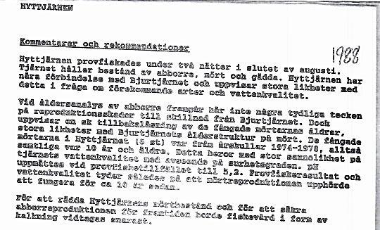 Provfiske Hyttjärn 1998 Åntecknat: 1 Ga