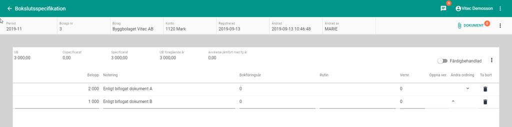 Pro idag Det innebär att det kan se ut så här: I sammanställningssidan visas att inget är specat: När
