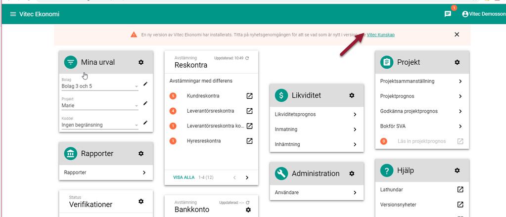 CapsLock är påslagen Information om att ny version är installerad, genväg till nyhetsfilm När du loggar in i en ny version får