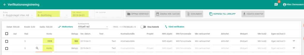 möjlighet att skapa verifikation direkt från sista steget i avvikelseanalysen.