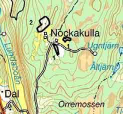 5 ÄNGAR OCH HAGAR VID NOCKAKULLA Natúrtyp: Hackslått 5:1 Storlek:0,5ha Annan träd- och buskbärande hagmark 5:2 Klassificering: Klass 1 Ekonomiskt kartblad: 6C 1d 3ha LANDSKAP De barrskogsklädda