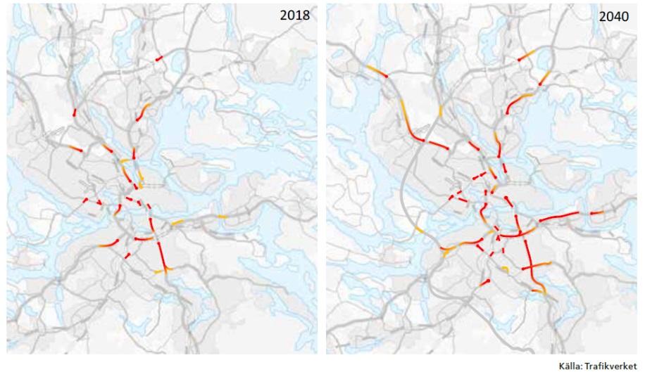 14 (42) GODSSTRATEGI FÖR STOCKHOLMSREGIONEN Trafikverket bedömer att trängseln i Stockholmsregionens vägsystem kommer att bestå trots investeringar och att det inte är möjligt att bygga ikapp